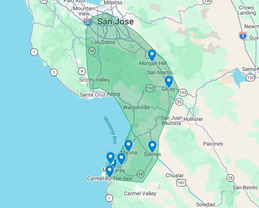 Service area map for Sanitize Cali Commercial Cleaning